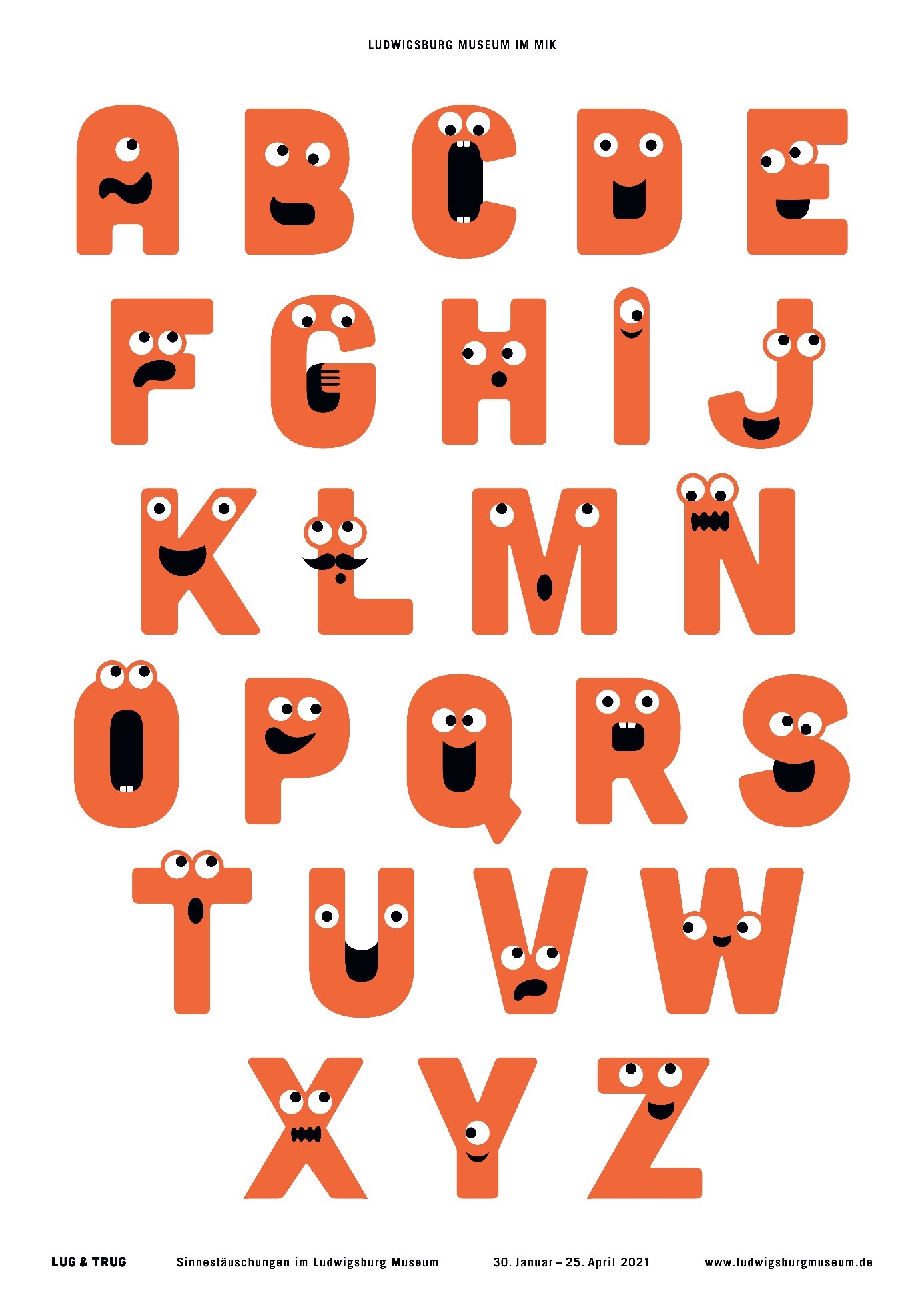 Alphabet mit orangenen Buchstaben